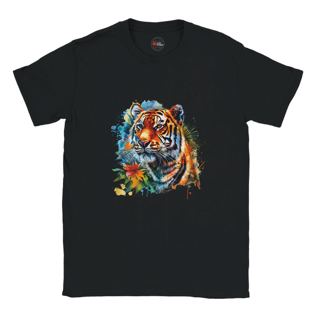 "Retro tiger head graphic t-shirt in soft cotton - front view"