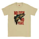 Natural t-shirt with a fish graphic and 'No Fish No Peace' text on a white background