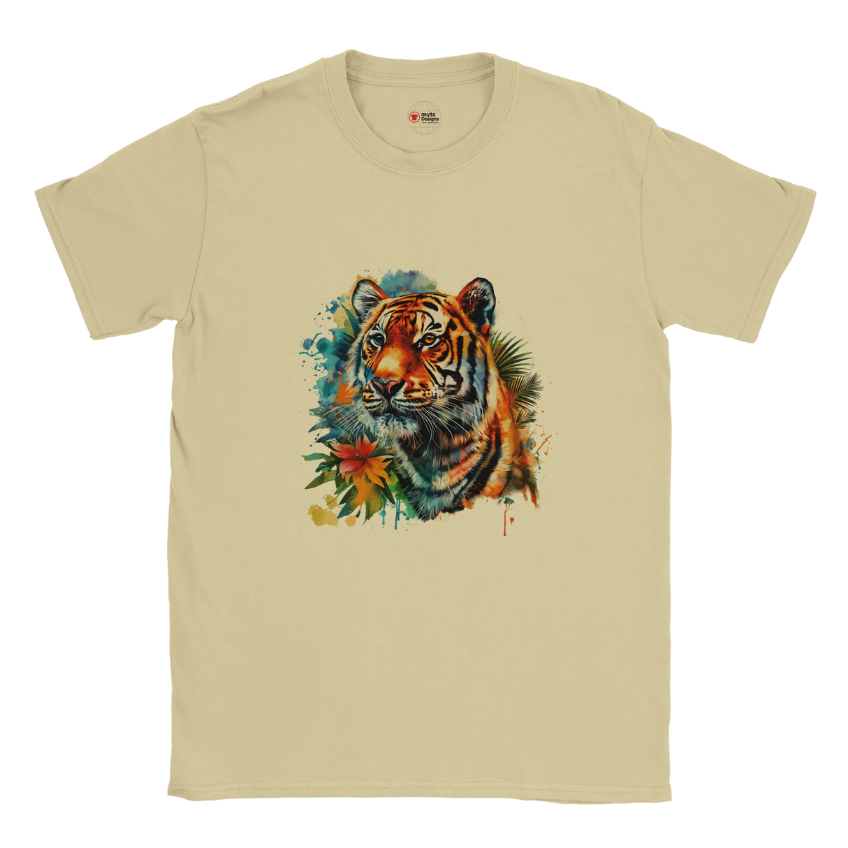 "Retro tiger head graphic t-shirt in soft cotton - front view"