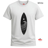 White t-shirt with black abstract design on a white background