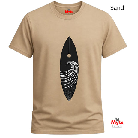 Sand t-shirt with a black and white graphic design on a white background