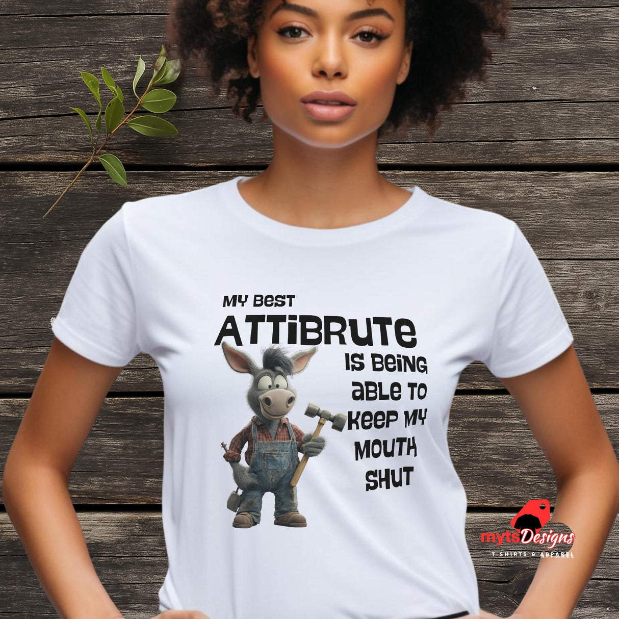 Young woman wearing a  funny donkey shirt – humorous design for animal lovers and sarcastic personalities

