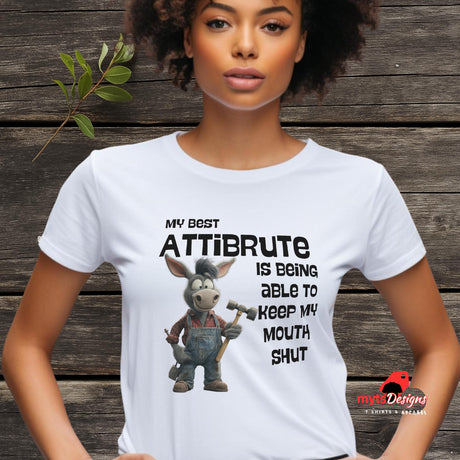 Young woman wearing a  funny donkey shirt – humorous design for animal lovers and sarcastic personalities

