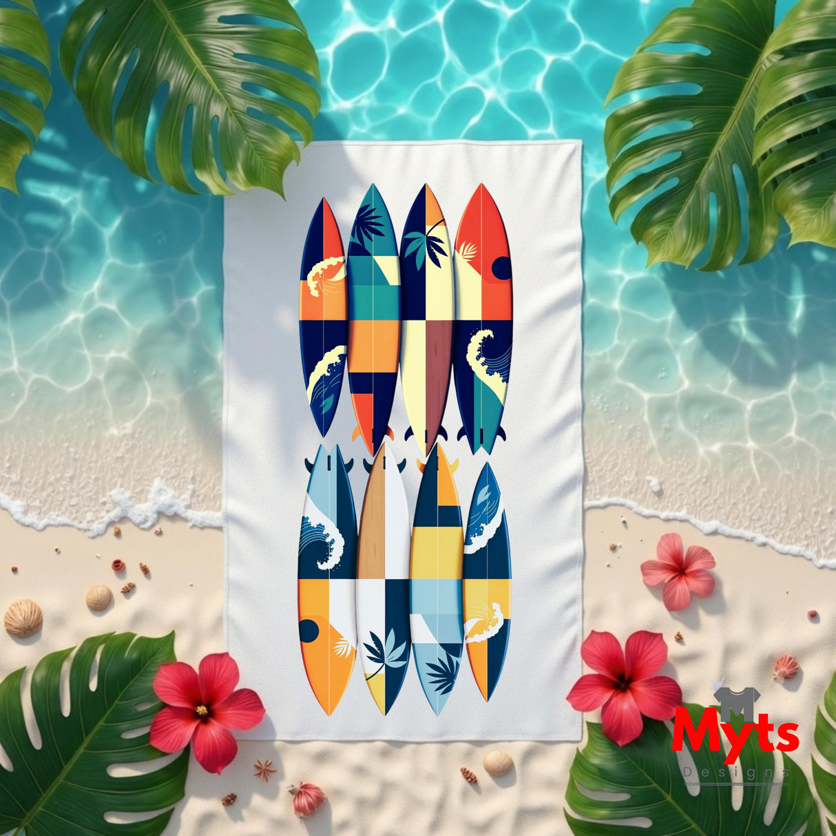 Retro Surfboards Coastal Beach Towel
