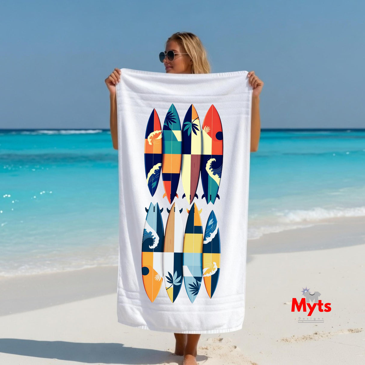 Retro Surfboards Coastal Beach Towel