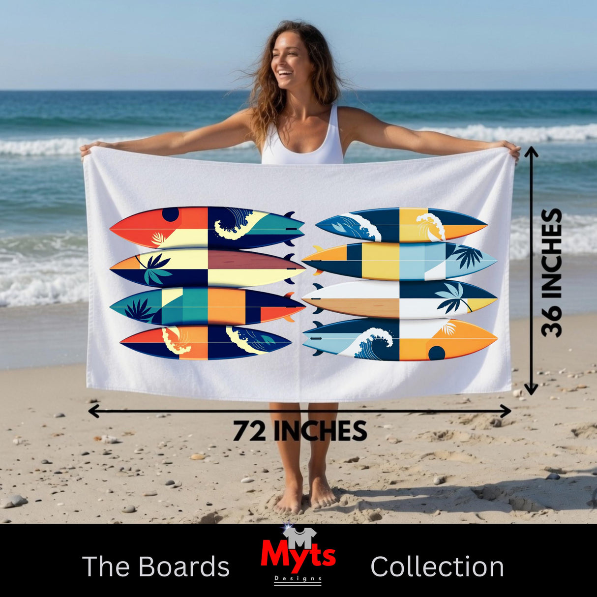 Retro Surfboards Coastal Beach Towel