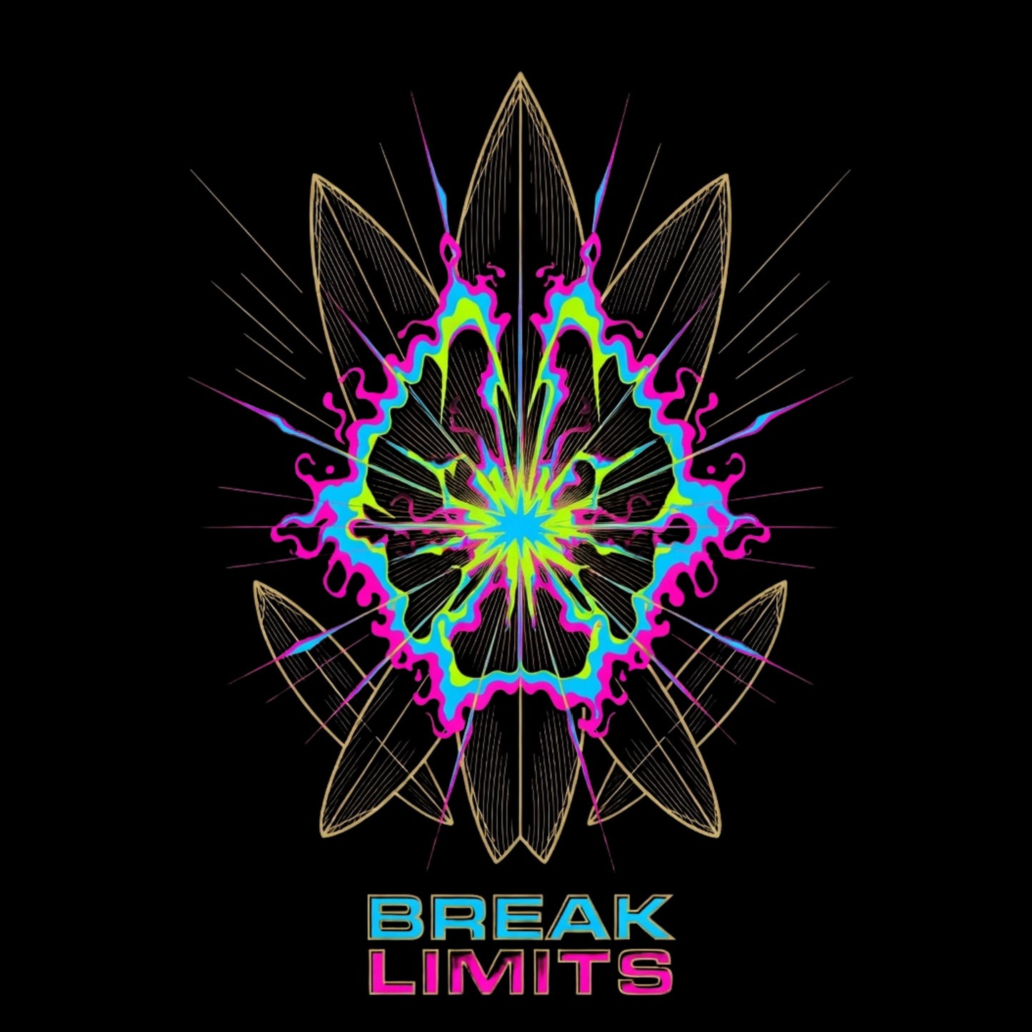 Colorful abstract design with 'Break Limits' text on a black background
