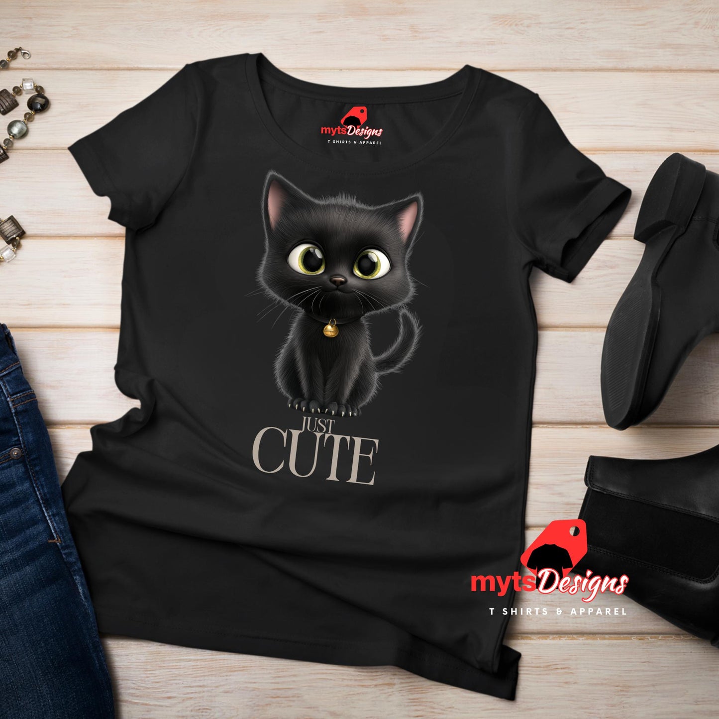 Cute Fluffy Black Cat T-Shirt – Just CUTE Design for Cat Lovers