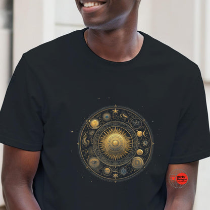 Celestial Mandala Black T‑Shirt | Soft Cotton Tee for Cosmic & Astrology Lovers