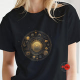 Celestial Mandala Black T‑Shirt | Soft Cotton Tee for Cosmic & Astrology Lovers
