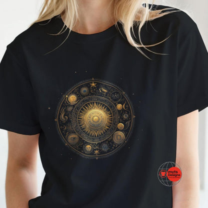 Celestial Mandala Black T‑Shirt | Soft Cotton Tee for Cosmic & Astrology Lovers