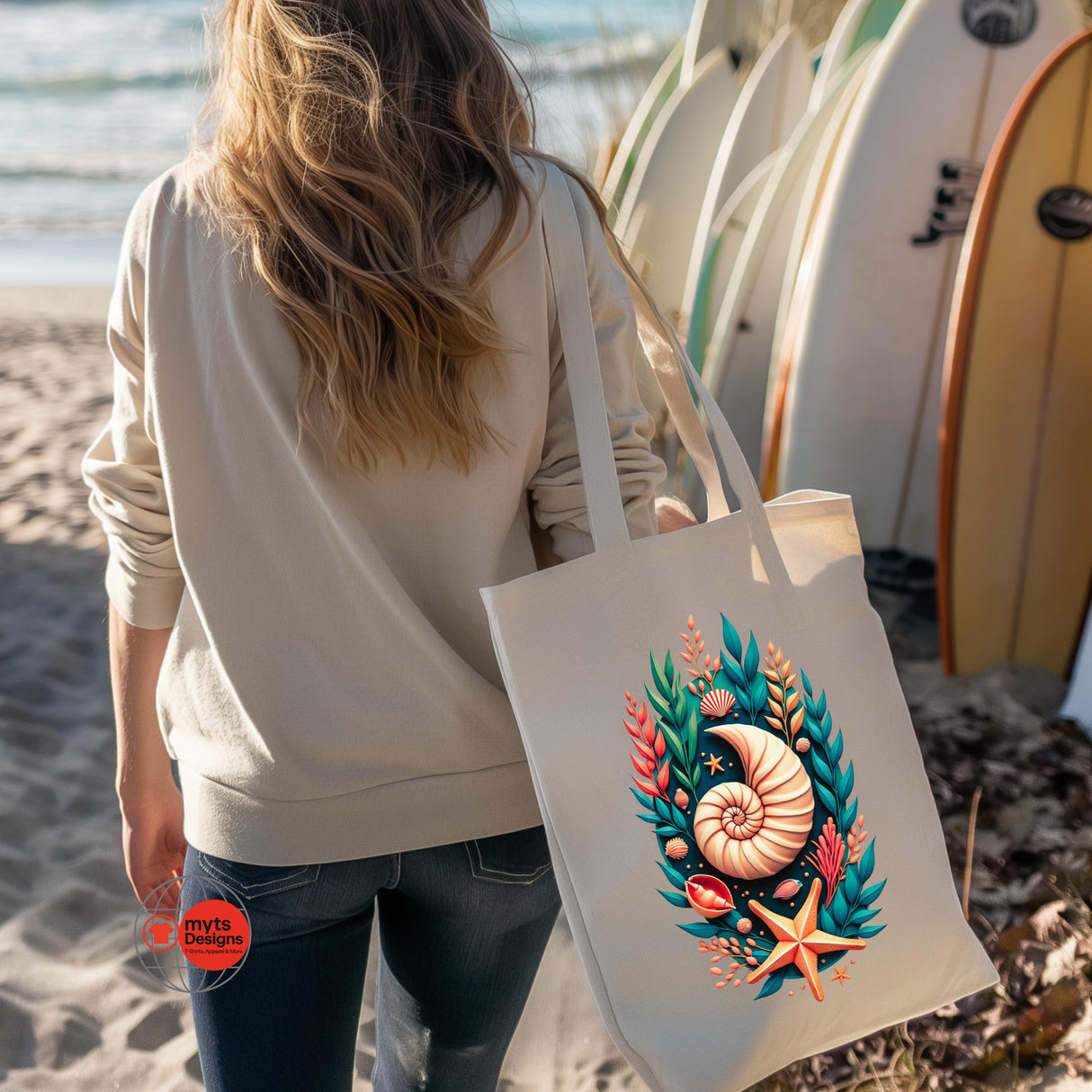 Nautilus Shell Coastal Tote Bag
