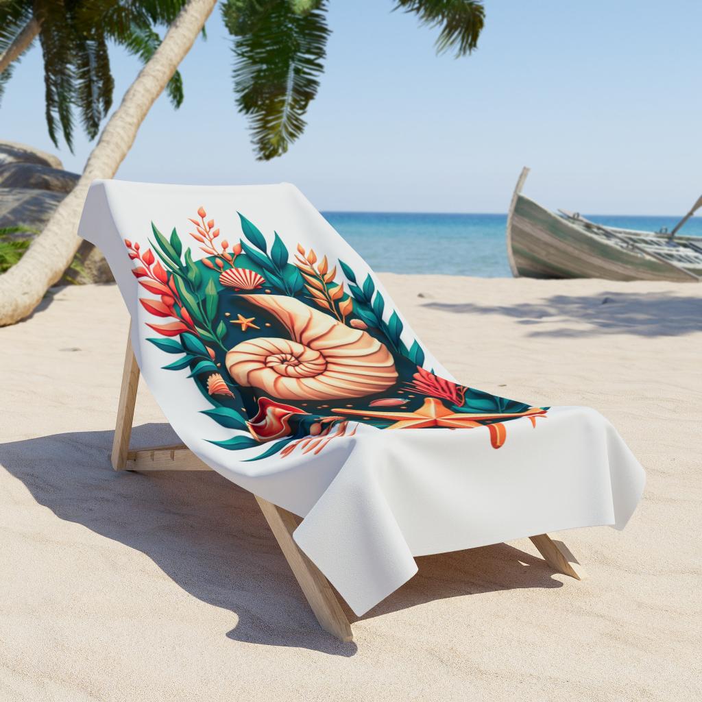 Coastal Seashell & Starfish Beach Towel