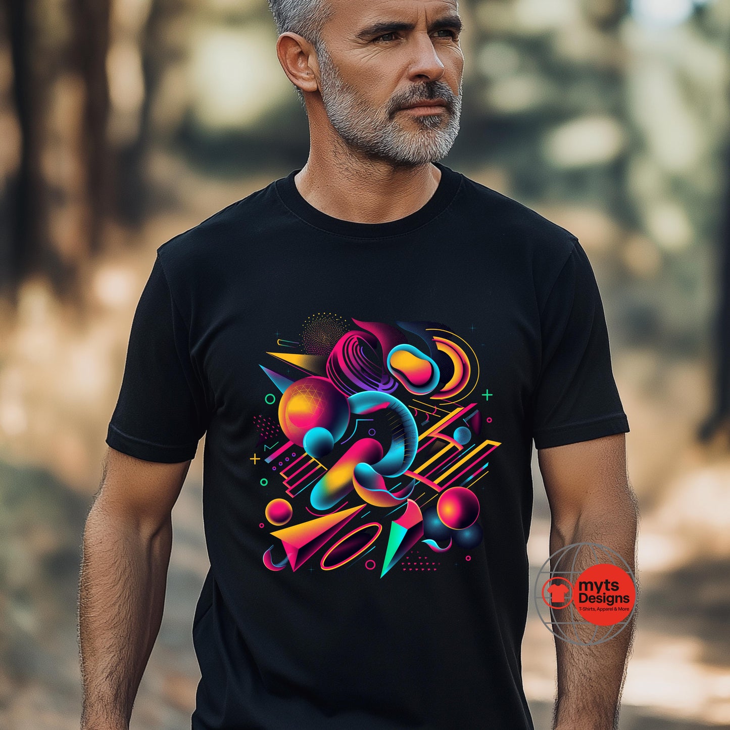 Dancing Shapes Geometric Abstract T-Shirt – Bold & Colorful Artistic Tee | MytsDesigns