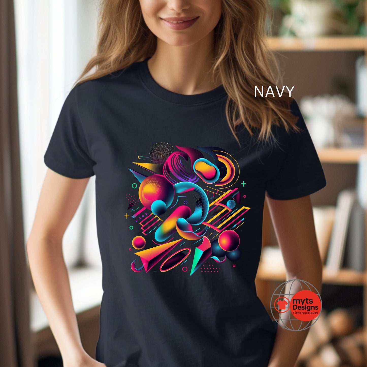Dancing Shapes Geometric Abstract T-Shirt – Bold & Colorful Artistic Tee | MytsDesigns