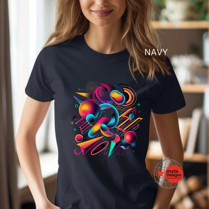 Dancing Shapes Geometric Abstract T-Shirt – Bold & Colorful Artistic Tee | MytsDesigns