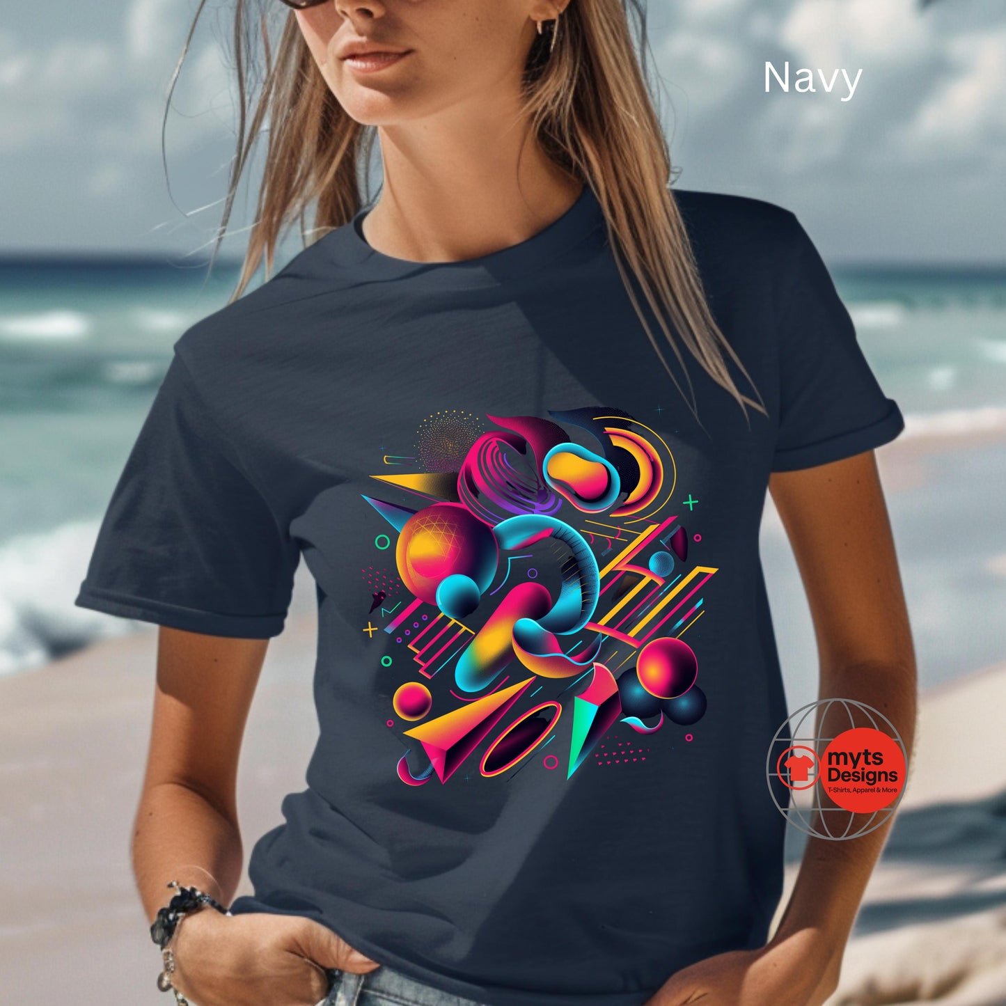 Dancing Shapes Geometric Abstract T-Shirt – Bold & Colorful Artistic Tee | MytsDesigns