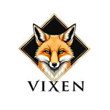 Logo with a fox face and the word 'Vixen' on a black background