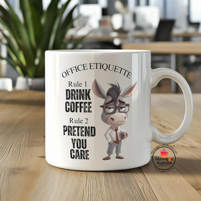 Funny Donkey 'Office Etiquette' Coffee Mug - Ideal Gift for Coworkers and Boss