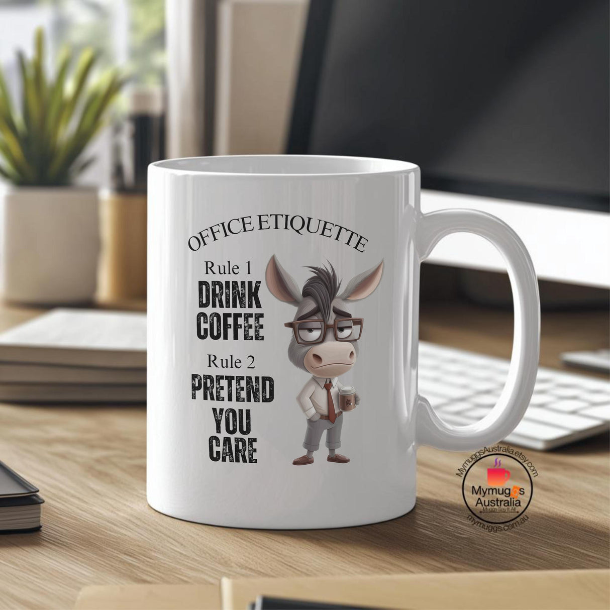 Funny Donkey Office Etiquette Coffee Mug - 11oz Ceramic Gift for Coworkers & Boss