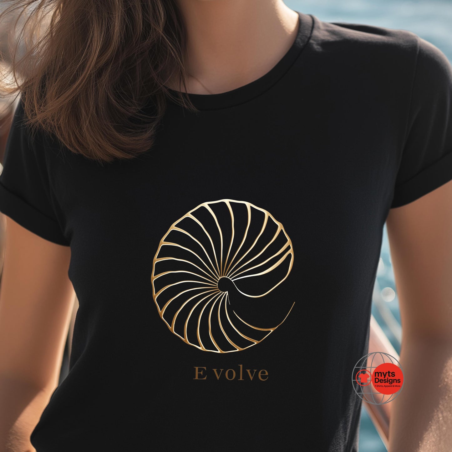 "Evolve graphic t-shirt in black - front view on model"