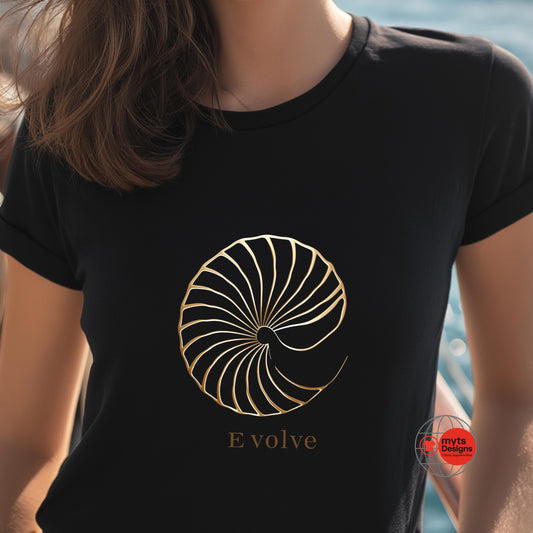 "Evolve graphic t-shirt in black - front view on model"