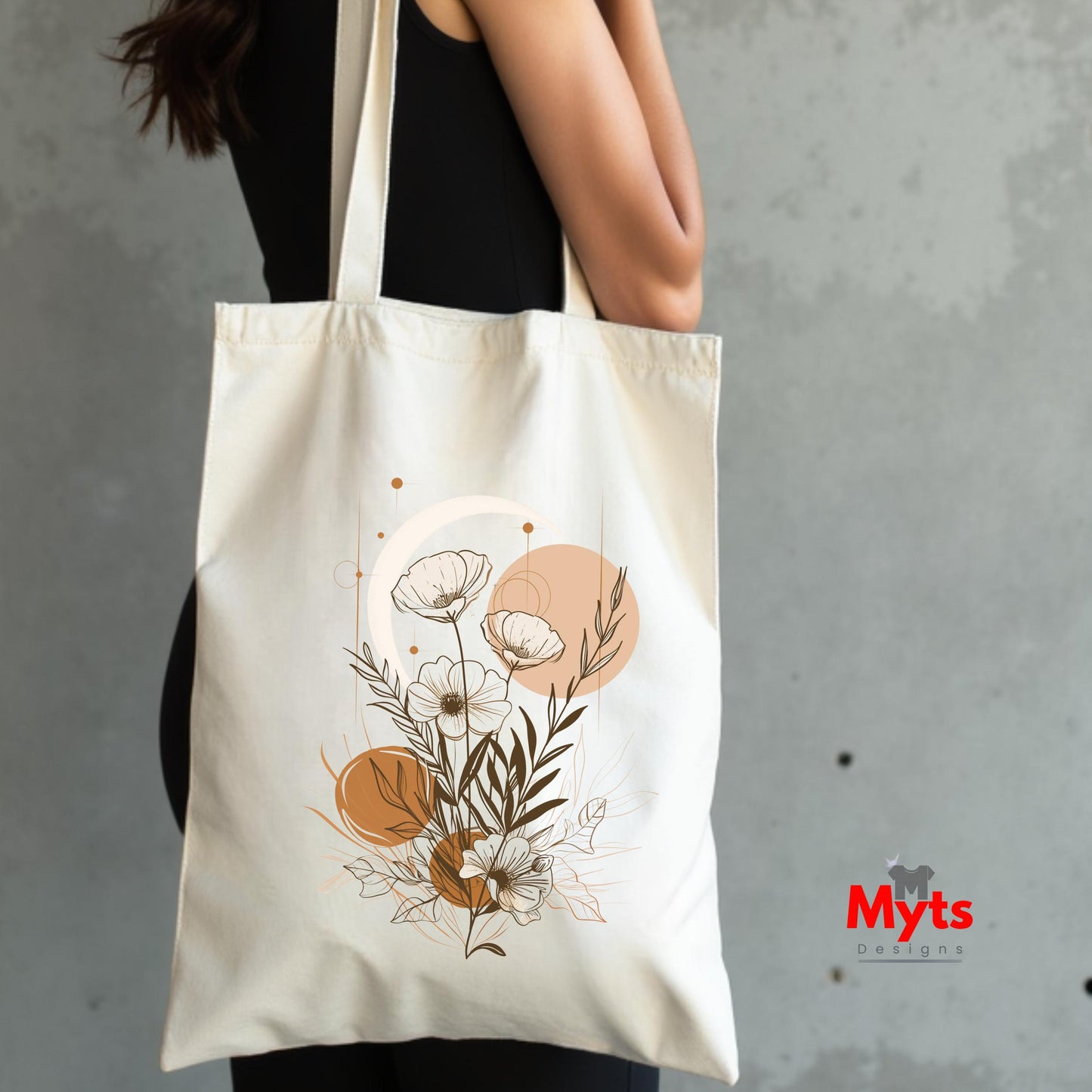 Floral Moon Reusable Cotton Tote Bag – Eco-Friendly Long Handle Bag