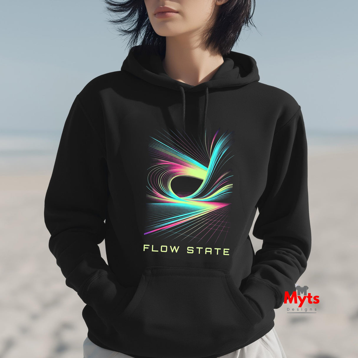 Flow State Abstract Hoodie – Neon Wave Graphic Pullover