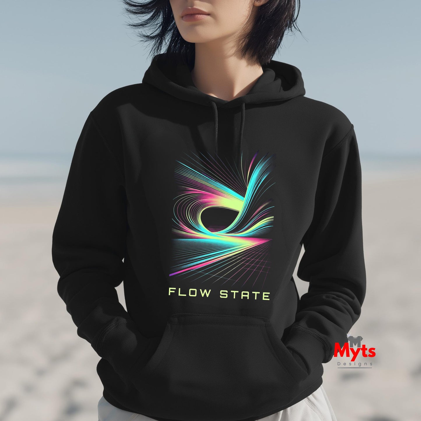 Flow State Abstract Hoodie – Neon Wave Graphic Pullover