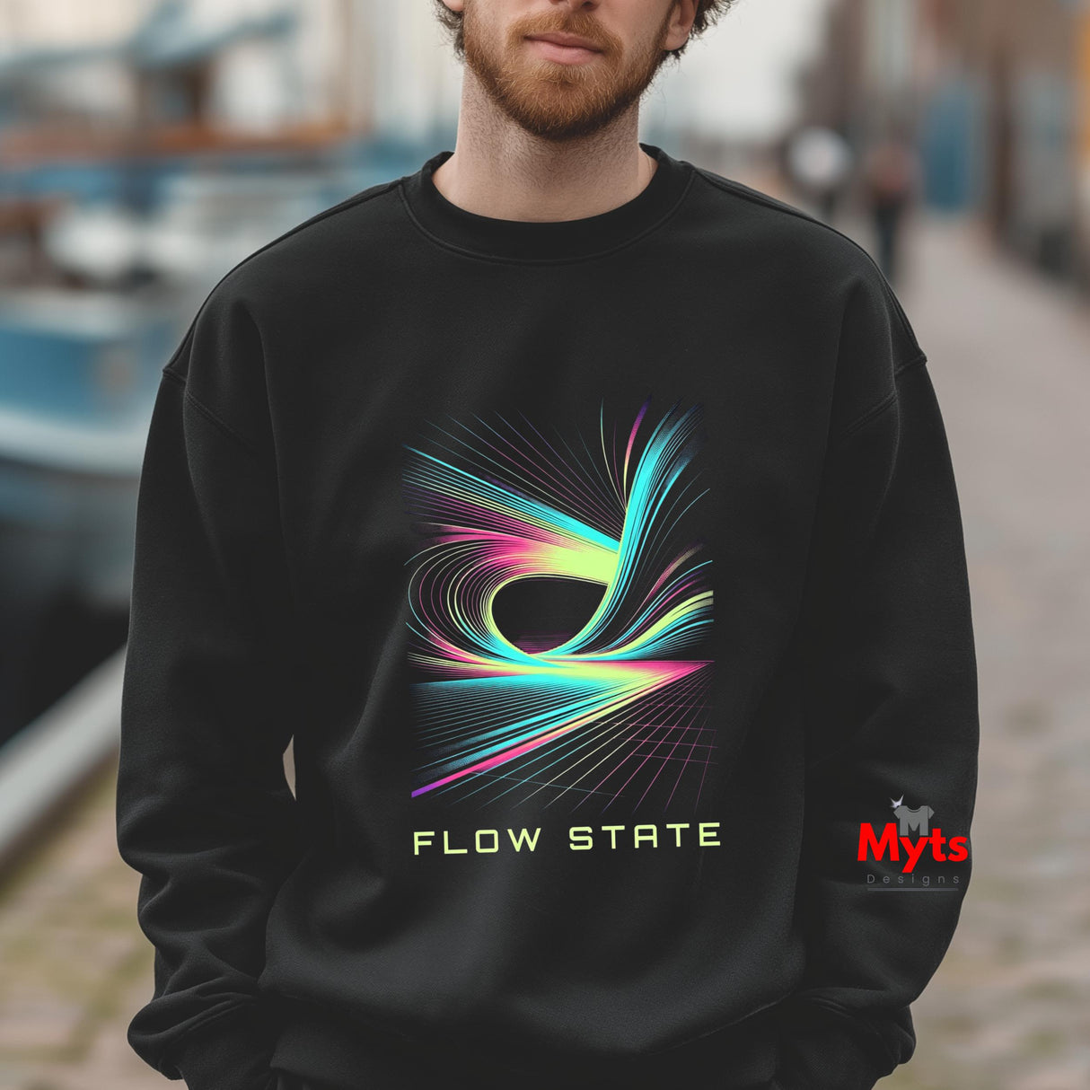 Flow State Abstract Neon Graphic Sweatshirt – Unisex Crewneck