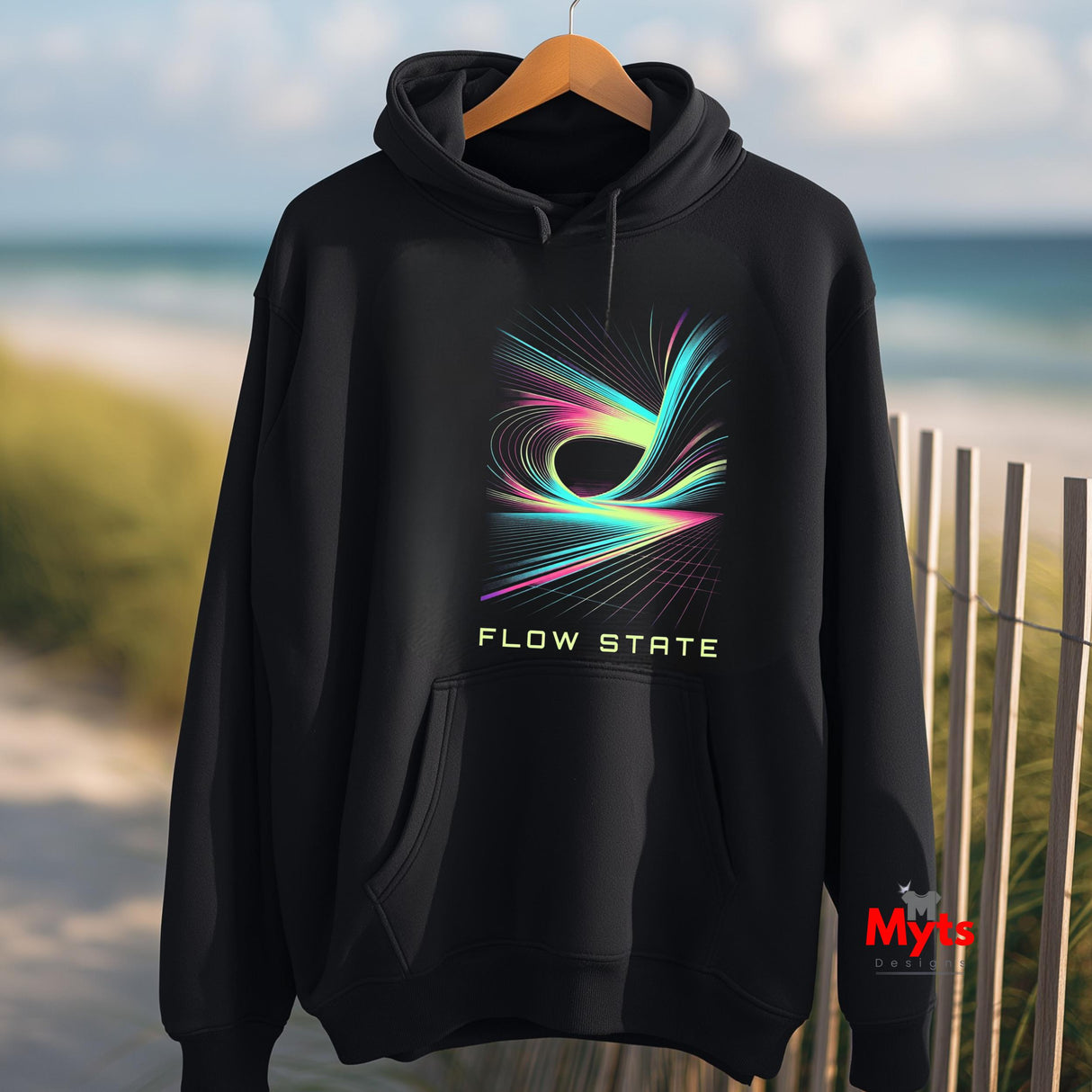 Flow State Abstract Hoodie – Neon Wave Graphic Pullover