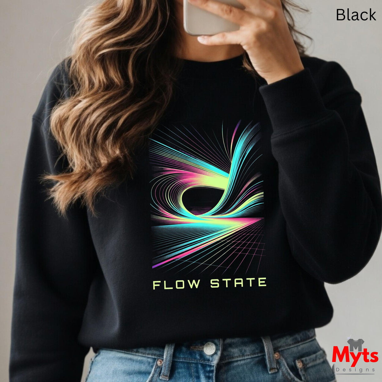 Flow State Abstract Neon Graphic Sweatshirt – Unisex Crewneck