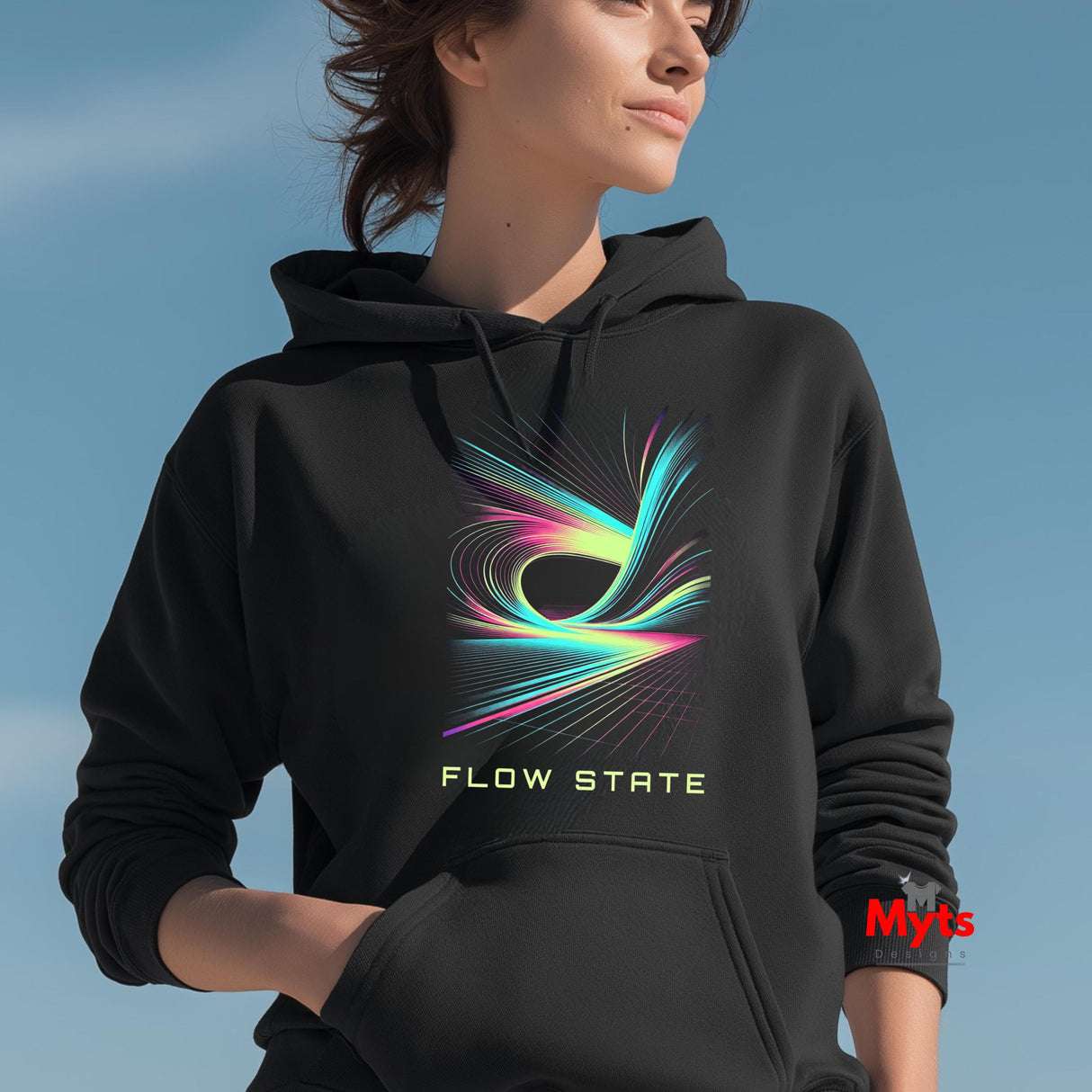 Flow State Abstract Hoodie – Neon Wave Graphic Pullover