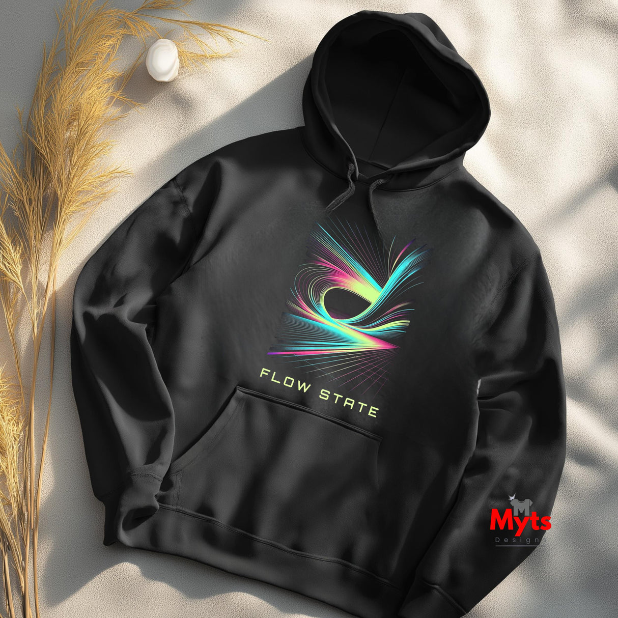 Flow State Abstract Hoodie – Neon Wave Graphic Pullover