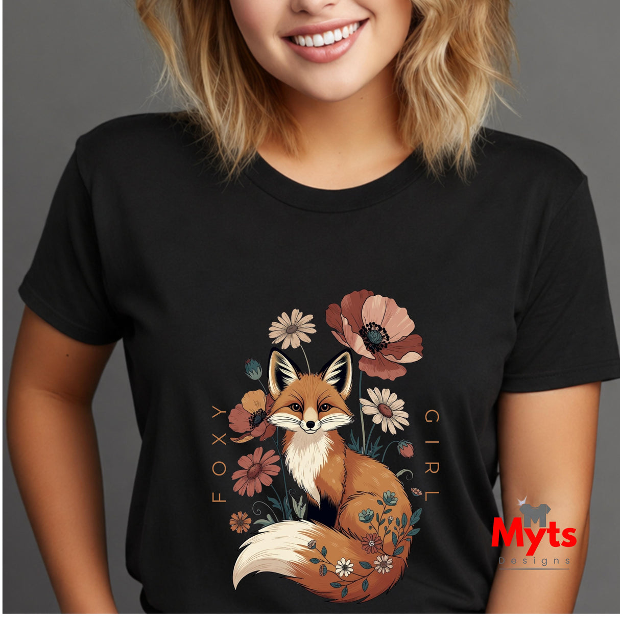 Foxy Girl Floral Fox T-Shirt | Cottagecore Wildflower Tee