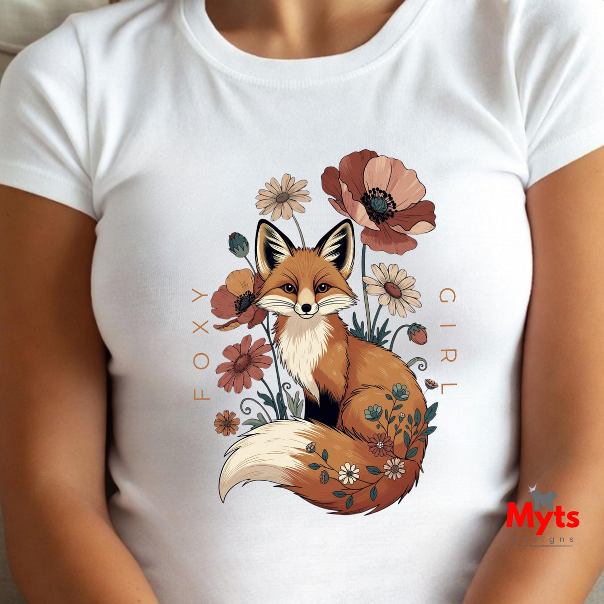 Foxy Girl Floral Fox T-Shirt | Cottagecore Wildflower Tee