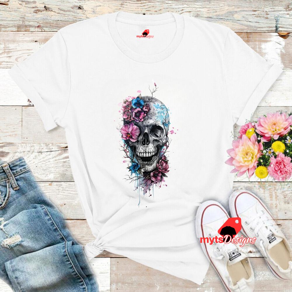 Gothic Skull Flower T-Shirt | Unisex Goth Graphic Tee