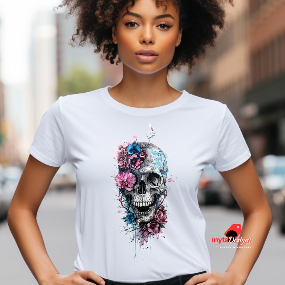 Gothic Skull Flower T-Shirt | Unisex Goth Graphic Tee