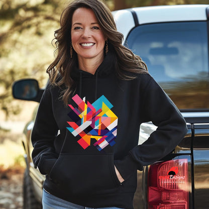 Woman wearing a black Doubled Geometric Shapes Hoodie