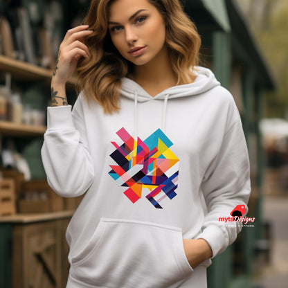 Woman wearing a white Doubled Geometric Shapes Hoodie