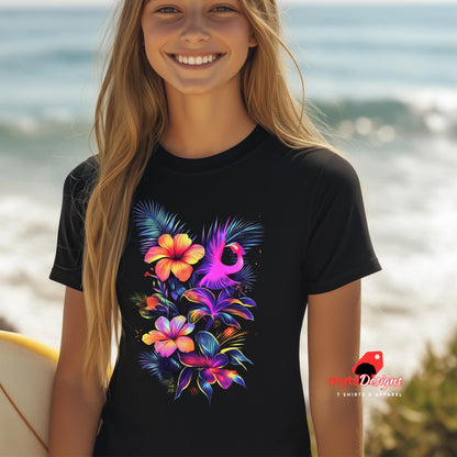 Black neon floral t-shirt