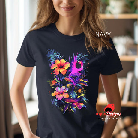 Navy neon floral t-shirt