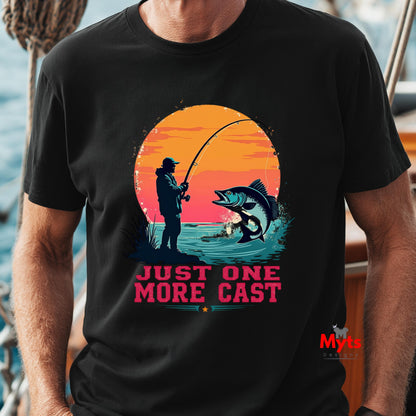 Just One More Cast Retro Fishing T-Shirt – Angler Sunset Graphic
