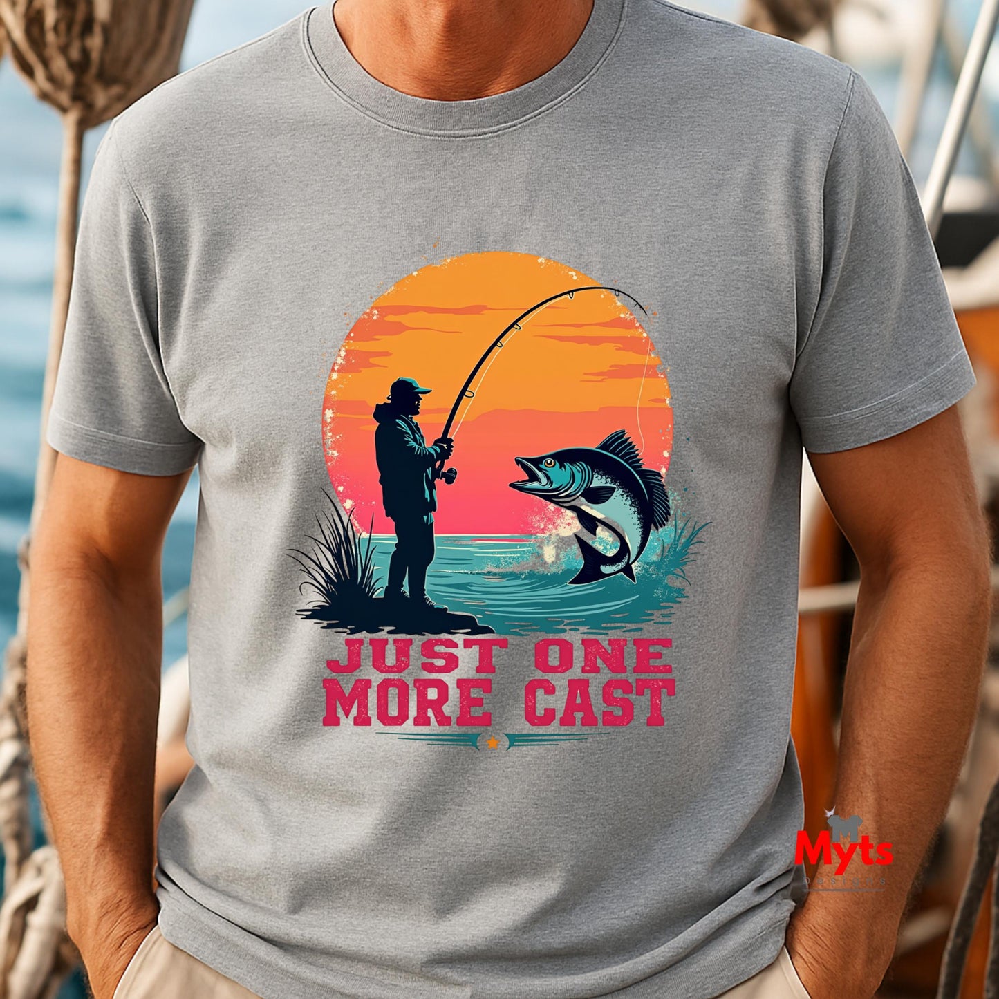 Just One More Cast Retro Fishing T-Shirt – Angler Sunset Graphic