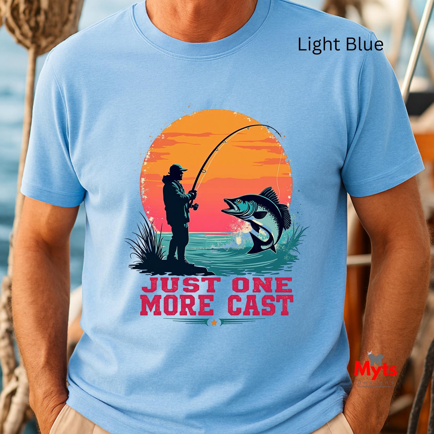 Just One More Cast Retro Fishing T-Shirt – Angler Sunset Graphic