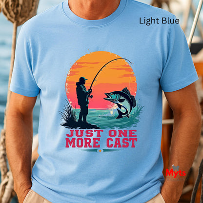 Just One More Cast Retro Fishing T-Shirt – Angler Sunset Graphic