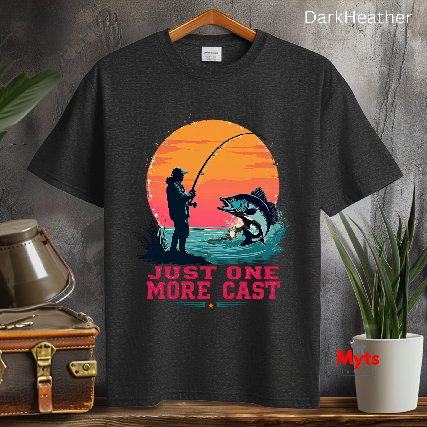 Just One More Cast Retro Fishing T-Shirt – Angler Sunset Graphic