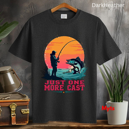 Just One More Cast Retro Fishing T-Shirt – Angler Sunset Graphic