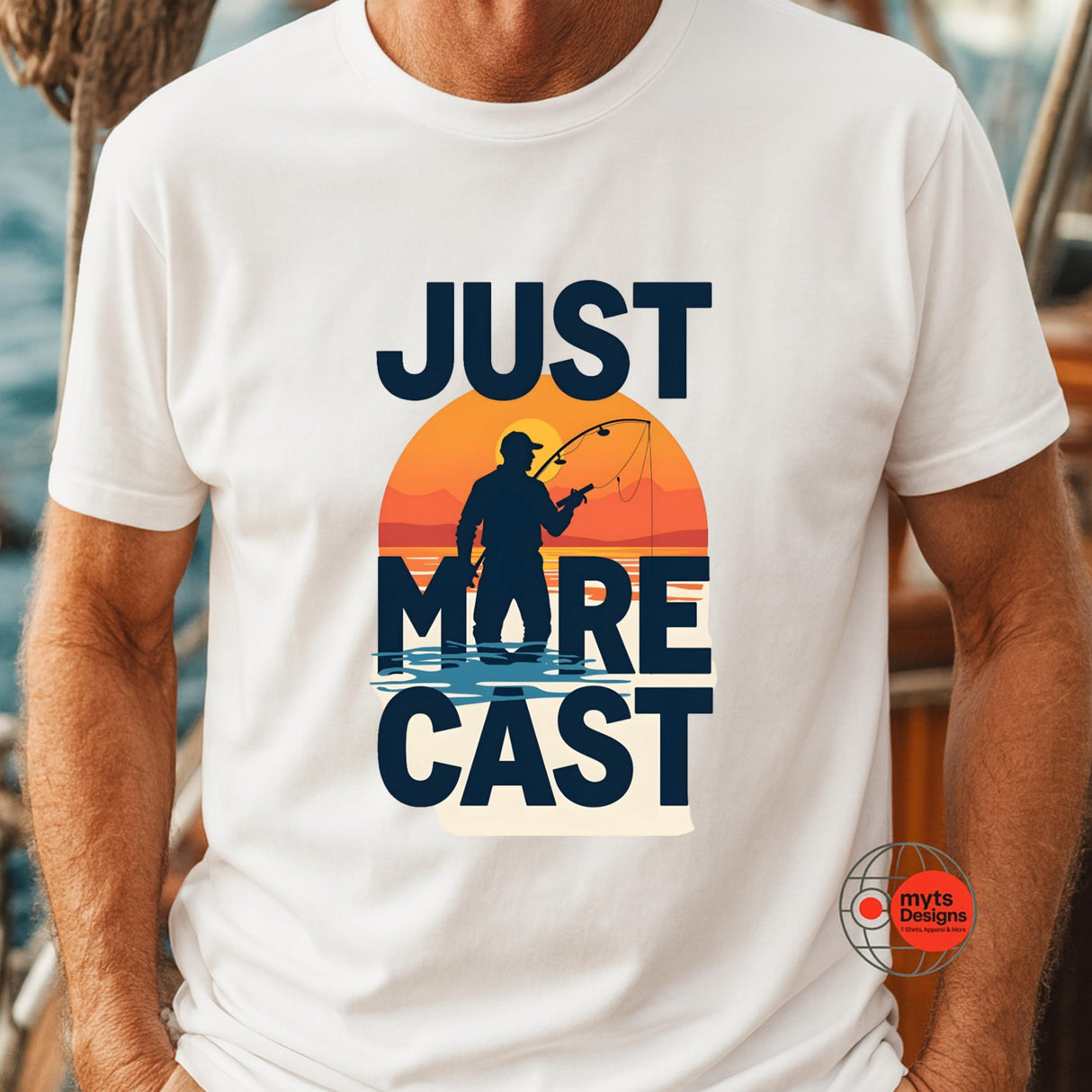 JJust One More Cast Fishing T-Shirt – Sunset Angler Graphic Tee