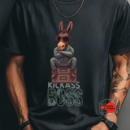 Kickass Boss Donkey T-Shirt | Funny Workplace Graphic Tee | Cool Gift for Bosses & Office Humor by MytsDesigns